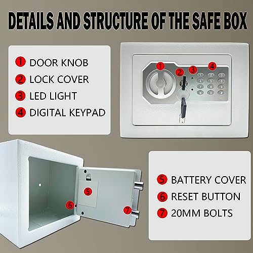 Yuanshikj 0.2 Cubic Feet Electronic Keypad Security Safe Lock Box Steel Digital Deposit for Home Office Hotel Business Cash Jewelry Storage (WHITE, 0.2 CF)