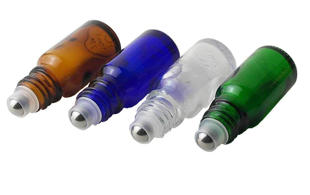 Lot de 3 flacons roulants vides en verre ambré de 20 ml avec billes en acier inoxydable rechargeables pour huiles essentielles, parfum, baumes à lèvres