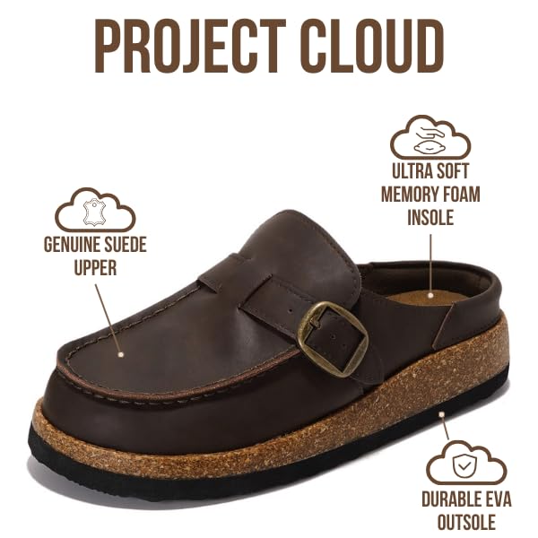 Project Cloud Genuine Leather Moccasin-Style Clogs for Women - Memory Foam and Water Resistant Mules Slip-on - Non-Slip and Durable Clogs Casual Shoes for Women Footwear (Carline)2