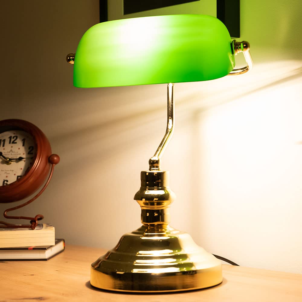 Lampe - Lampe de bureau de banquier - Laiton, Métal, Verre
