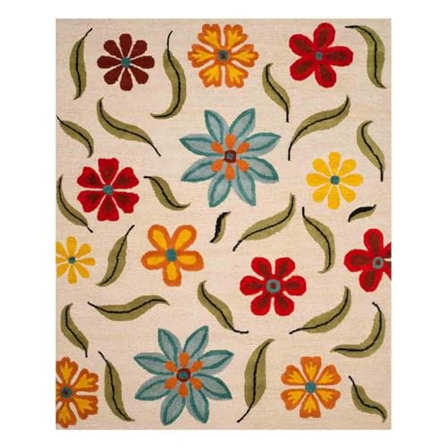 Image of Floral Pattern Wool Carpet with Loop Texture Yarn Anti Shedding Carpet Size 4x6 Feet A6 Beige & Multi Color
