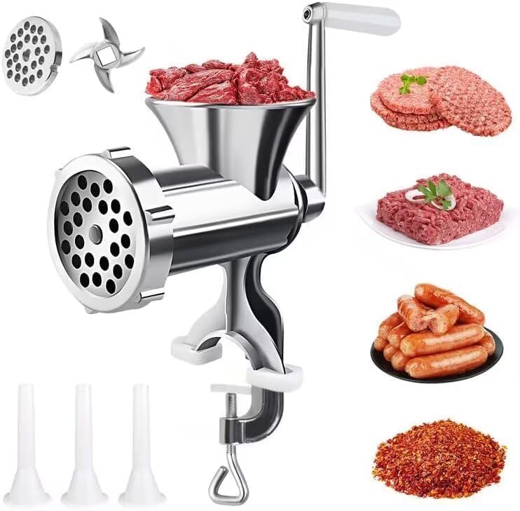 Meat Grinder- Meat Grinder Sausage Maker Table Mount Pork Mincer Sausage Stuffer Funnel Hand...