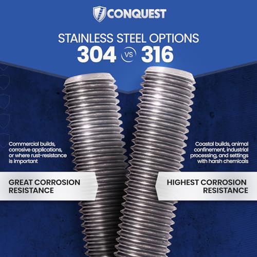 Conquest Fasteners Type 316 Stainless Steel Fully Threaded Rod, 5/8\" -11 Thread Size, 24\" Length Right Hand Threads (4 Pack)