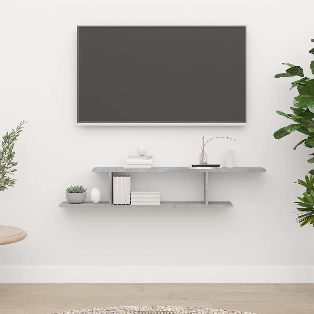 Regał ścienny do telewizora, szary materiał drewnopochodny, 125 x 18 x 23 cm, regał wiszący, półka na ściany, regał na książki, ściana ścienna, półka dekoracyjna, półka ścienna, pływające