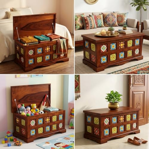 Image of Amazon Brand - Solimo Starlore Solid Sheesham Wood Trunk, Honey Finish