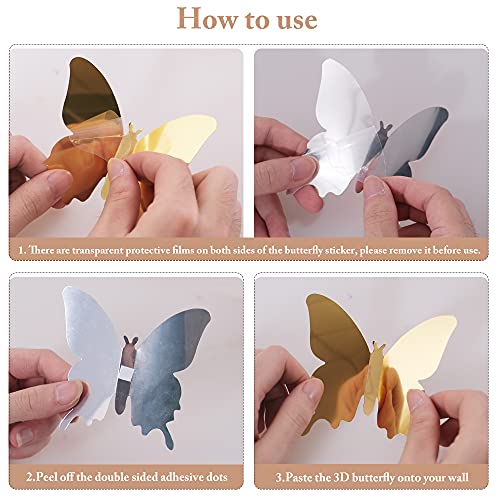 3D Butterfly Wall Stickers, 48 Pcs 4 Styles 3 Sizes, Removable Metallic Wall Sticker Room Mural Decals Decoration for Kids Bedroom Nursery Classroom Party Wedding Decor DIY Gift (Rose Gold) - Image 7