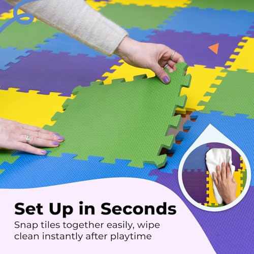 Image of MioTetto Baby Play Mat, Comfortable Tummy Time Mat - Portable Foam Floor Tiles, Safe baby mat for floor for Crawling & Development, Soft play mat for babies 0-6 months, Stylish interlocking foam tiles
