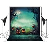 5x7ft Halloween Photo Studio Background Props Fabric Cloth Collapsible Backdrop, Light Green Pumpkin Wood Background for Photography