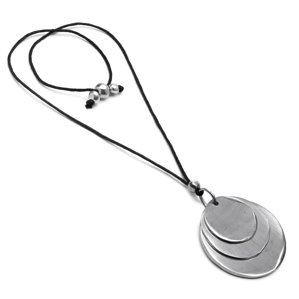 Vestopazzo hearts and boules necklace in 100% recycled aluminum with black waxed cord, craftsmanship, adjustable size Nickel tested AL02199, large, aluminium, No Gemstone
