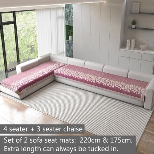 Image of Nendle Superior Velvet Floral Sofa Mat 7 Seater Set Cover Durable Protector for Living Room Sofa Set 4+3, Suitable for L Shape, Sectional and U Shape Sofa (Pink, Pack of 2)