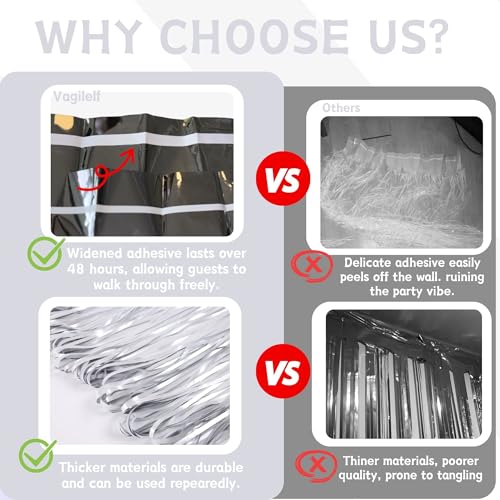 Image of Matte White Tinsel Foil Curtains Backdrop Party Decorations 2 PCS