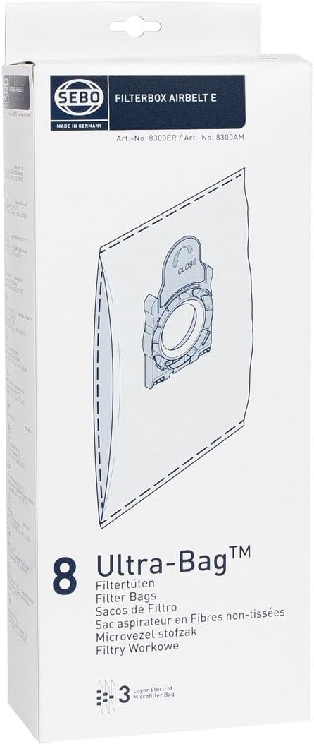 Sebo Airbelt 8300ER Filterbox E E for all Models including 8 Ultra-Bag Filter Bags with Electret Filter CAP by SEBO