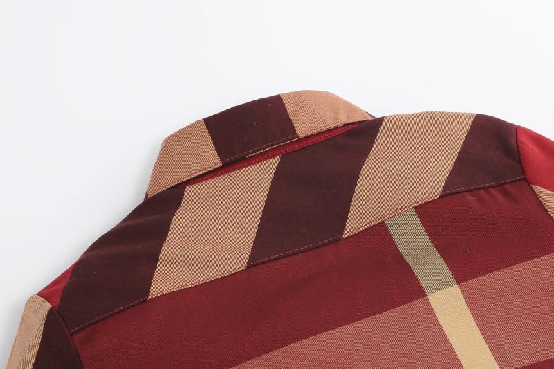 Boys Button Red Square Grid Flannel Shirt Long Sleeved Casual Western Style Shirt Children's Shirt4