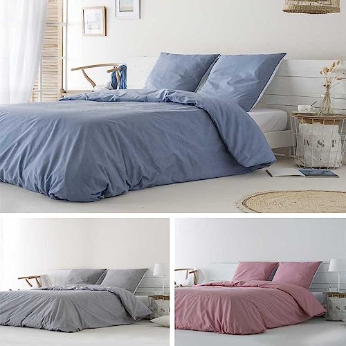 Funda nordica ALGODÓN ORGANICO 100% PERCAL 180 Hilos IZKI Azul 240x220. Incluye Funda nórdica 240x220 + 2 Fundas de Almohada cuadradas 63x63 100% ALGODÓN ORGÁNICO. Certificado Gots.