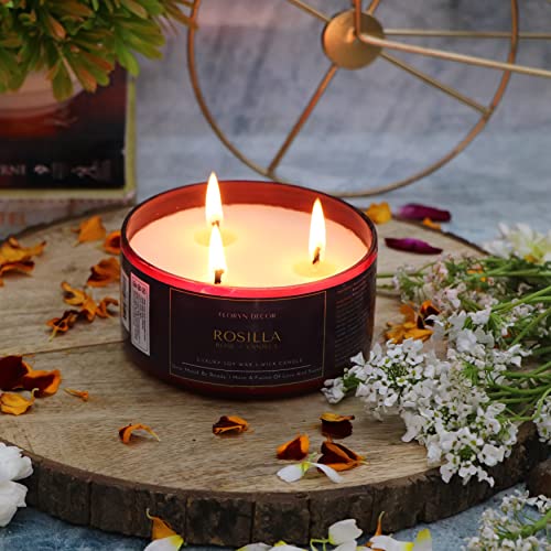 Image of Floryn Decor 3 Wick Candle | Candle for Home Decoration | Luxury Candle for Home Decor | | Burning Time - 40 Hours | Soy Wax Candles Scented (Rose + Vanilla)