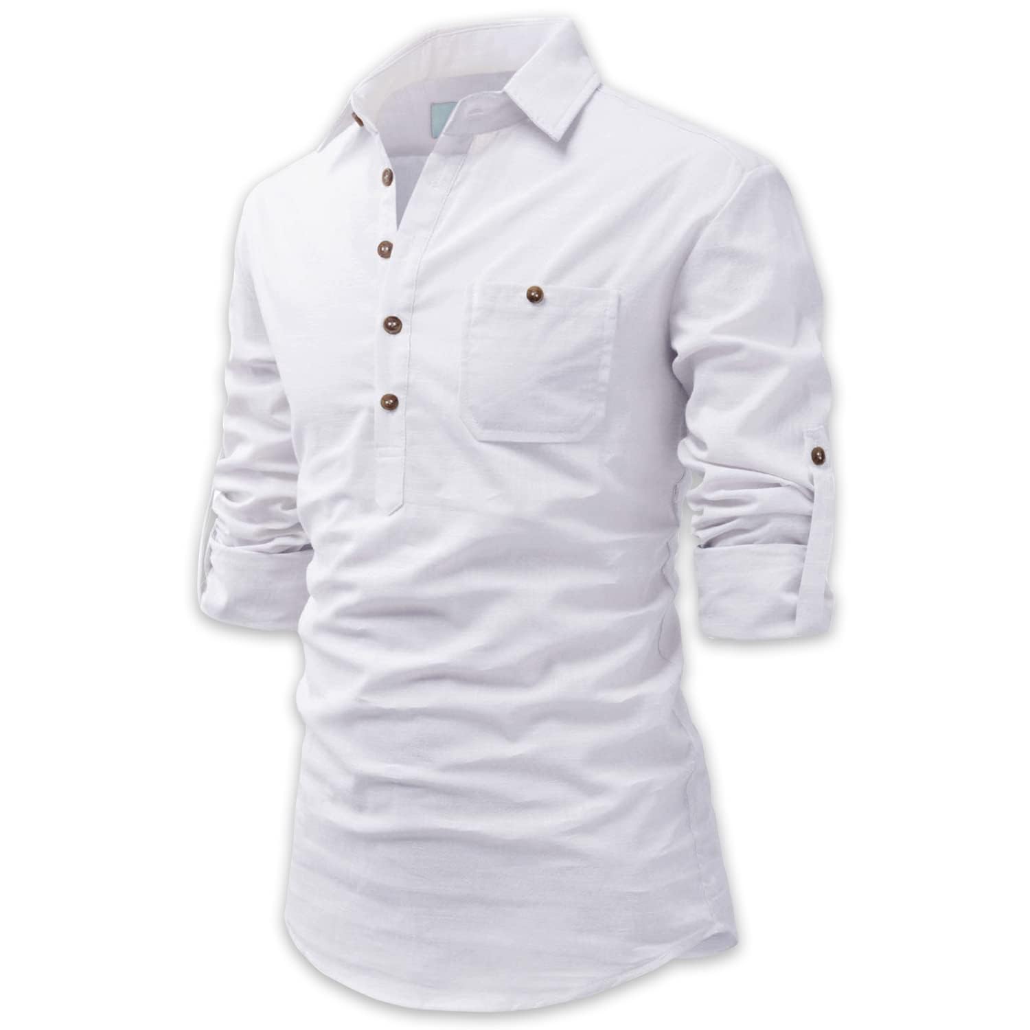 edinwolf Men Cotton Collar Slim Fit Kurta With Pocket (White) - XL-picture-22