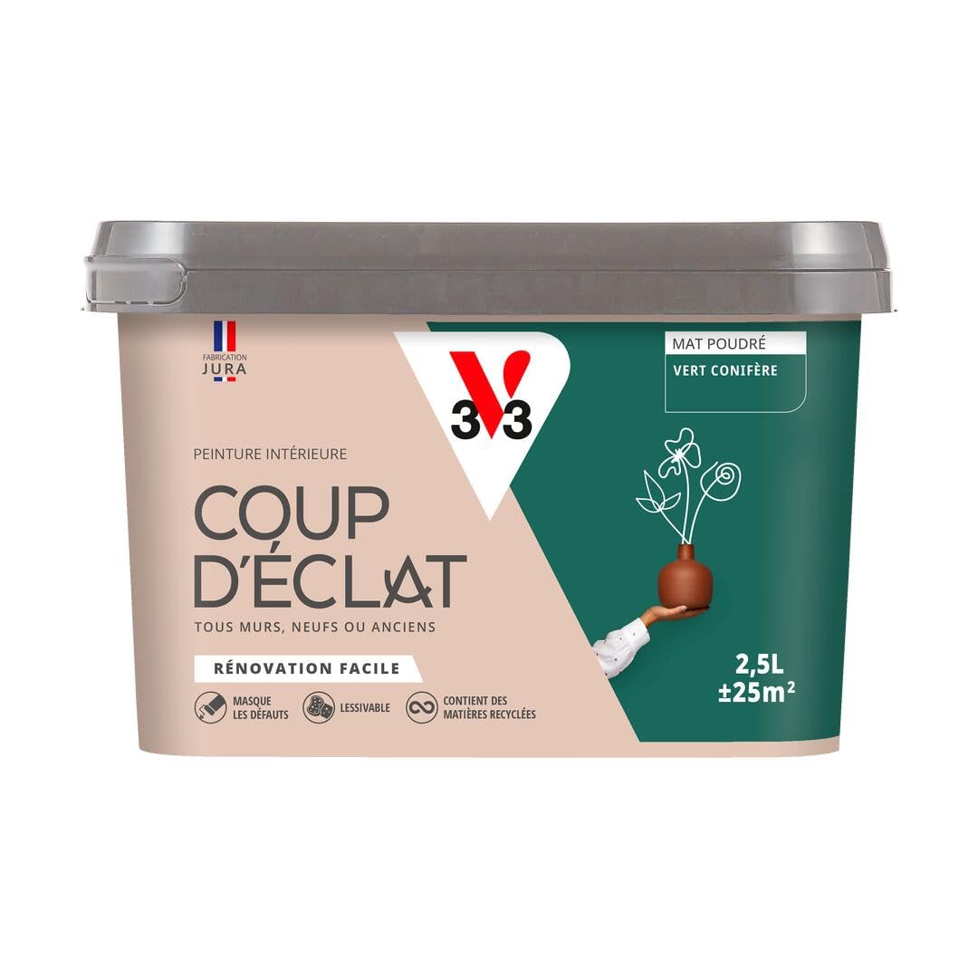 V33 Peinture murale intérieure Coup d'Éclat® Vert conifère Mat Poudré 2,5L