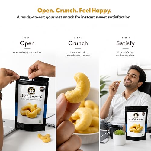 Image of DRIYOZ Malai Munch Rasmalai Flavoured Cashews 250g | Premium Crunchy Kaju Coated with Creamy Malai Granules | Gourmet Indian Sweet Snack for Gifting, Festivals & Celebrations