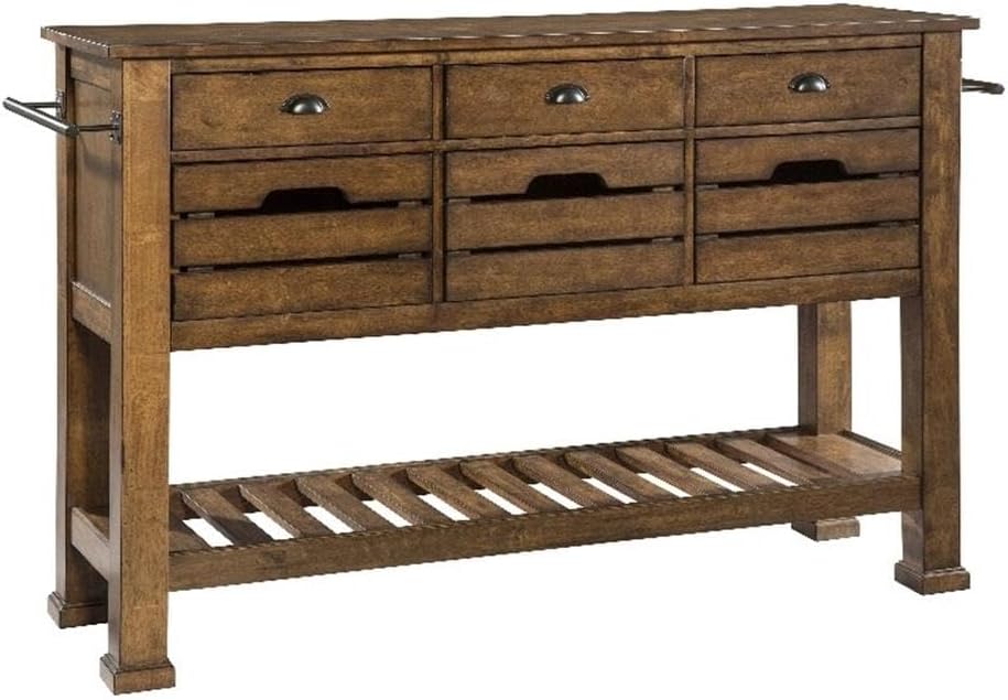 Rustic Brown Birch Wood Sideboard with Copper Accents