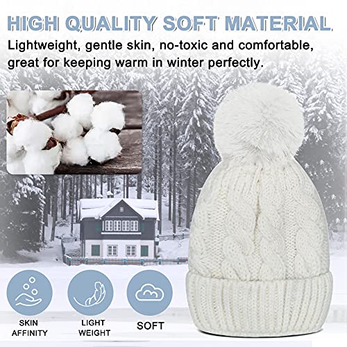 Whiteleopard Kid Beanie Hats Lining Pom Pom for Children -Slouchy Cable Knit Toddler Skull Hat Baby Ski Cap for Girls Boys2