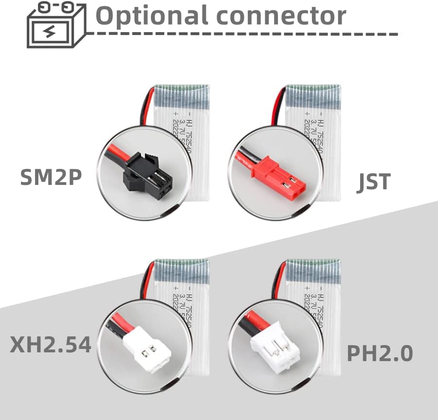 Miniatura 3 de 5 unids 3.7V 500mAh 25C 752540 baterías de litio recargables para RC Drone SM2PJSTXH2.54PH2. conector (XH2.54)