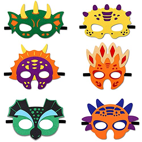 JAHEMU Masque de Dinosaure Enfant Masque Feutre Dinosaure Anniversaire Decoration Animal Masques Mask pour Garçons et Filles, 6 Pièces Cover