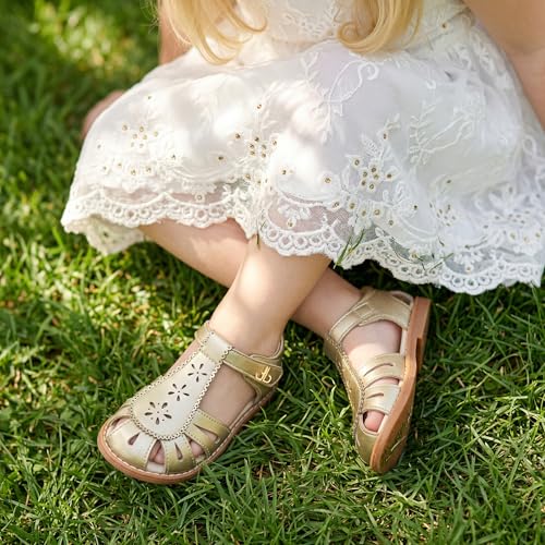Image of THEE BRON Toddler Girls Closed-Toe Sandals Sweet Retro Cutout Summer Dress Shoes