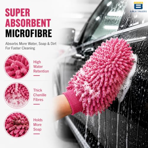 Image of Btag Microfibre Double Sided Wash Mitt Cleaning Gloves | Regular Quality | Super Absorbent | Extra Large | 4 pc Pack | Baby Pink