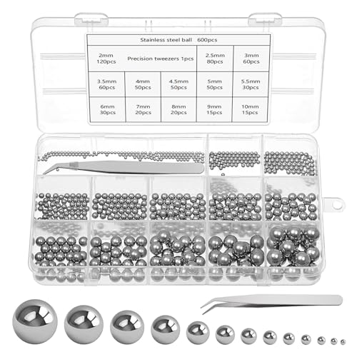TOYOUERYL 600 Piezas bolas de acero，bolas de rodamiento de acero inoxidable,bolas de precisión，bolas de cojinete，13 tamaños, 2 mm - 10 mm,para rodamientos de patineta，ruedas de bicicleta