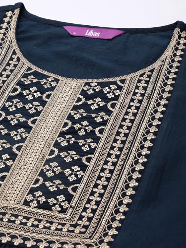 Image of Libas Women's Embellished Silk A-Line Kurta