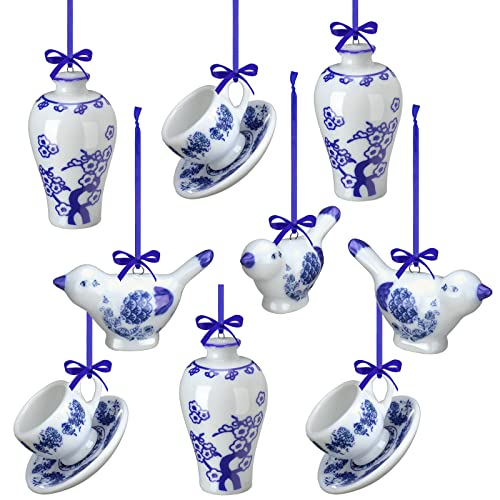 Funtery 9 Stück Blau und Weiß Porzellan Ornamente Chinoiserie Herbst...