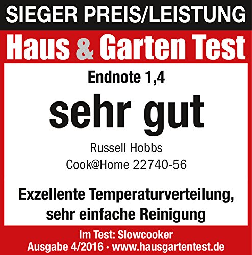 Foto von Russell Hobbs Slow Cooker [antihaftbeschichteter 3,5l Gartopf] Schongarer Edelstahl (3 Temperatureinstellungen & Warmhaltefunktion, 160 Watt) Slowcooker 22740-56
