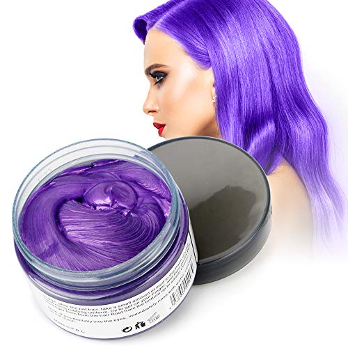 Hair Color Wax, Unisex Temporary Purple Hair Dye, Hairstyle Coloring Cream for Party, Cosplay, Halloween, Masquerade, Club, Disposable Hair Dye for Adults and Kids, 4.23oz Purple