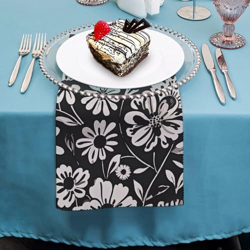 Servilletas de Tela con Estampado Floral Blanco y Negro 6 Piezas miniatura 4