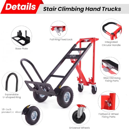 Image of 4-in-1 Convertible Hand Truck Dolly, 1000 LBS Heavy Duty Steel Moving Cart, Multi-Position Folding Utility Cart for Warehouse, Industrial and Home Moving, Red