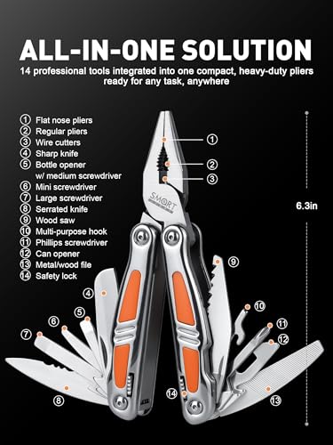 Image of Multitool Pliers, Foldable 14-in-1 Multi Tool Gift for Dad, Father, Husband | Small Pocket Knife Multitool, Mini Utility knife, Folding Pliers with Sheath, EDC Multitool Knife, Self-Locking Design