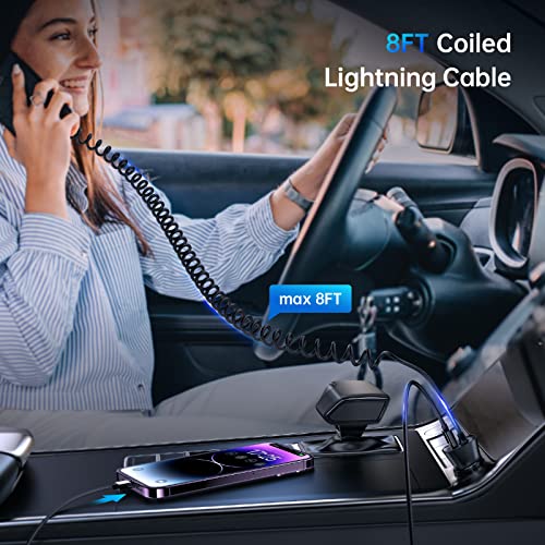 Image of [Apple MFi Certified] Syncwire iPhone Car Charger 32W Super Fast Car Charger iPhone Cigarette Lighter USB Car Adapter with Build-in 6.5FT Lightning Cable Coiled for Apple iPhone 14 /13 /12 /11 /Max, iPad