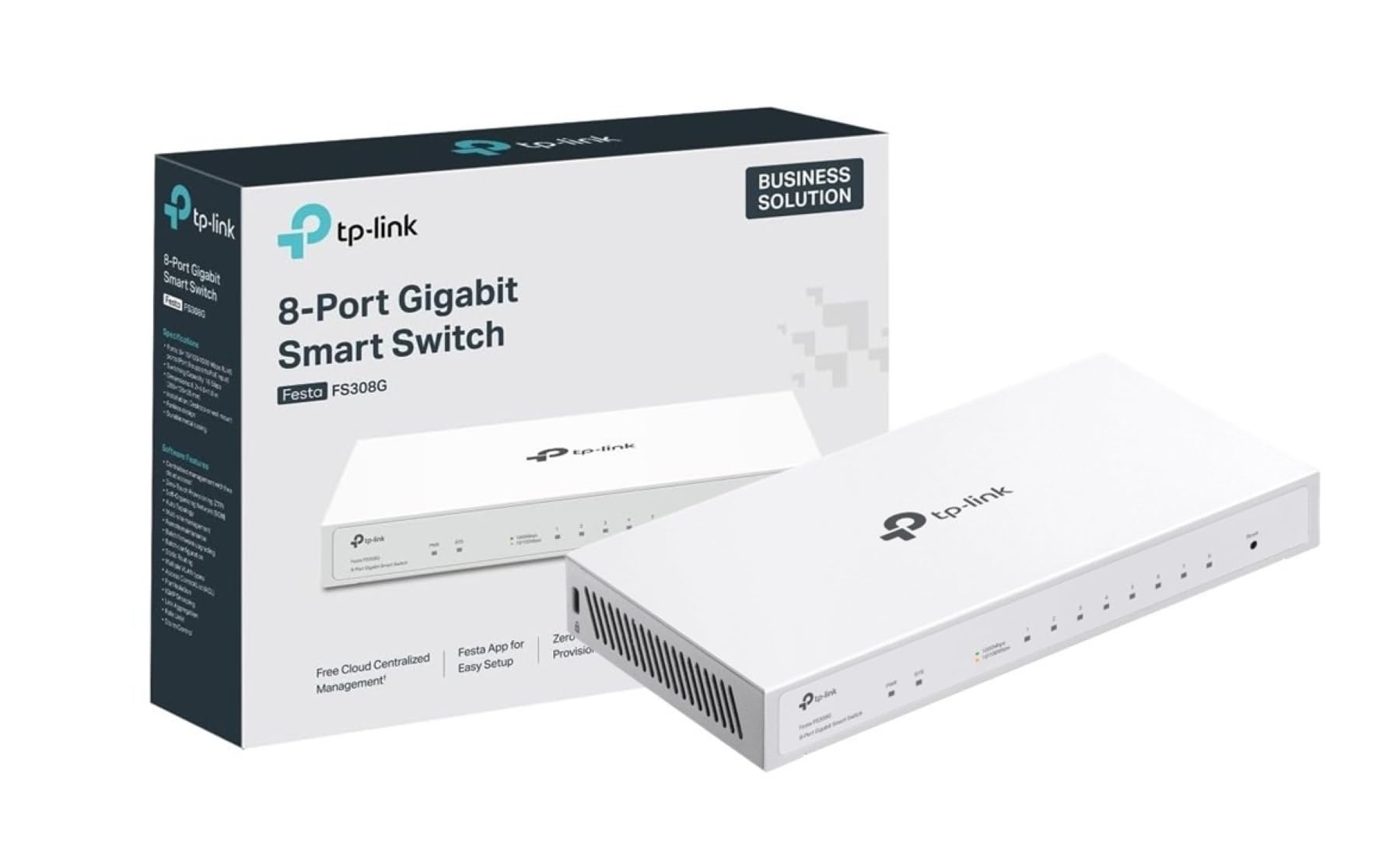 TP-Link Festa FS308G Switch Inteligente Gigabit de 8 Puertos, Gestión en la Nube, Operación Silenciosa, Optimo para PYMEs y Oficinas, Optimización de Red, QoS Avanzado