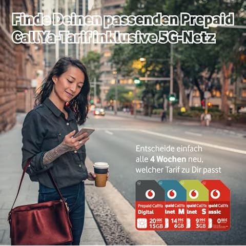 Vodafone Prepaid CallYa Classic SIM-Karte ohne Vertrag I 5G Netz | 9 Ct. pro Min oder SMS in alle dt. Netze & die EU I 3 Ct. pro MB I 10 Euro Startguthaben Cover