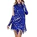Produktbild Tanzkleid Damen Latein Salsa Cha Cha Tango Fransen Ballroom Kostüm Rumba Rock Piebo Retro Pailletten Quasten Partei Kleid Quaste Halskette Kurzer Rock Minikleid Off Schulter Kleider mit Handschuhe