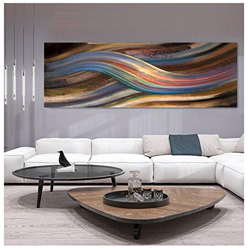 Peinture abstraite arc-en-ciel sur toile 40x120 cm pour salon