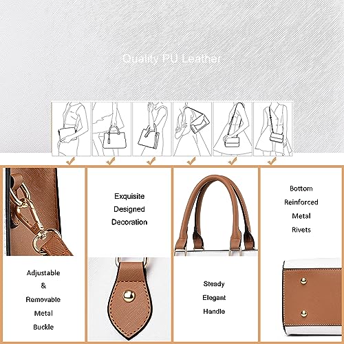 Image of CHICAROUSAL Crossbody Purses and Handbags for Women PU Leather Tote Top Handle Satchel Shoulder Bags (White -BR)