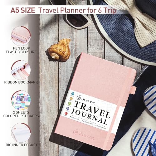JUBTIC-Travel-Journal-for-Women-Men-Vacation-Planner-with-Pockets-for-Keepsakes-Travel-Notebook-for-6-Trips-Trip-Planner-Travel-Gifts-Rose-Gold