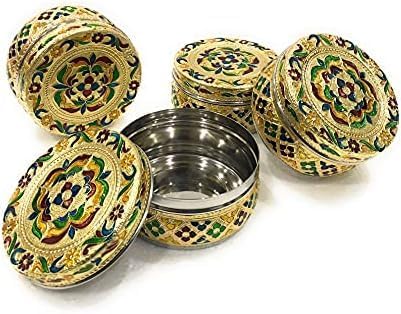 Sgr Handicrafts Stainless Steel Dabba Container Meenakari Rajwadi Decorative Oxidized Metal for Serving Dryfruit Chocolate Mukwas Festival Marriage Return Gift (Pack of 5, 4.5 inch) (B0DF33VCN6) Amazon Price History, Amazon Price Tracker