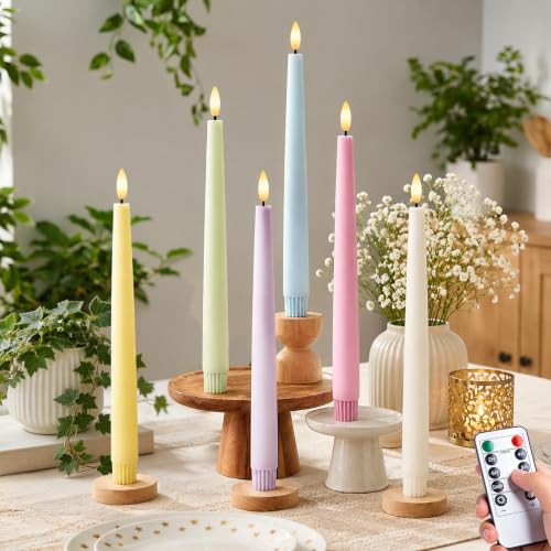 Mixed Pastels Flameless Taper Candles - 9.6 Real Wax Led Candlesticks 6Pc