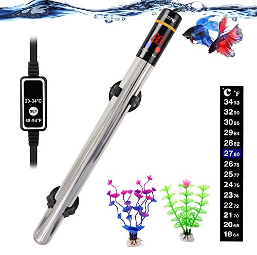 ZEETOON 500W Aquarium Heater with 1 Stick-on Thermometer 2 Artificial Plants, LCD Digital Thermomete ZEETOON 500W Aquarium Heater with 1 Stick-on Thermometer 2 Artificial Plants, LCD Digital Thermomete