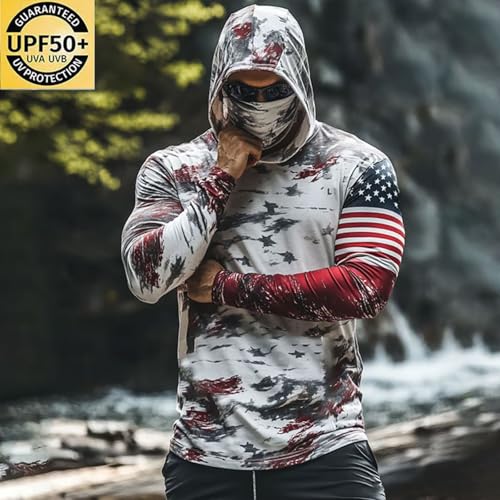 Hooded Upf 50 Long Sleeve Mens Sun Protection Shirts Fishing Hoodies for Men with Face Mask UV Rash Guard Shirts2