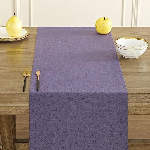 Image of ZeeMart Basic Linen Style Table Runner, 14 x 60 Inch Dark Purple Chambray, Rustic Farmhouse Purple Table Runners 60 Inches Long, Everyday Polyester Table Runner - Machine Washable & Easy Care