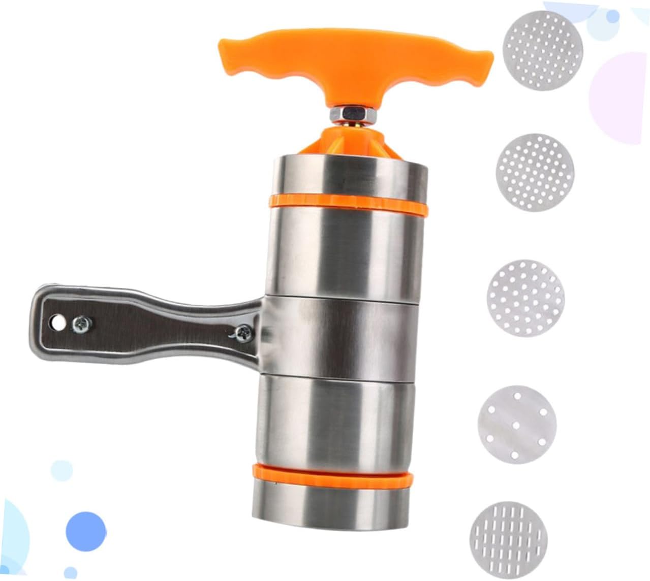 Alipis Manual Noodle Maker Stainless Steel Household Noodle Press Machine with 5 Molds Orange Handle Multifunctional Kitchen Pasta Tool for Home Cooking