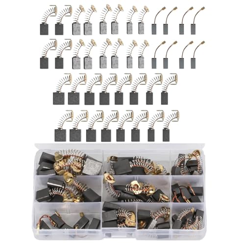 Tkxjry Koolborstels, 40 stuks koolborstels voor elektrisch gereedschap, 10 maten reservekoolborstels, koolborstels voor elektromotoren, universele boormachine